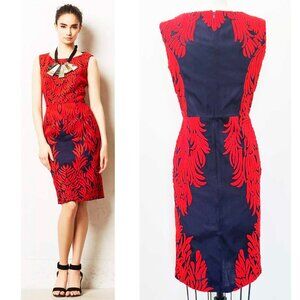 Pankaj & Nidhi Womens Spice Tree Dress Red Chain Stitch Navy Sleeveless